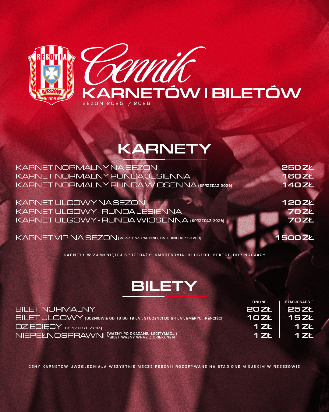 Cennik karnetów i biletów na mecze Resovii w okresie 2025/26